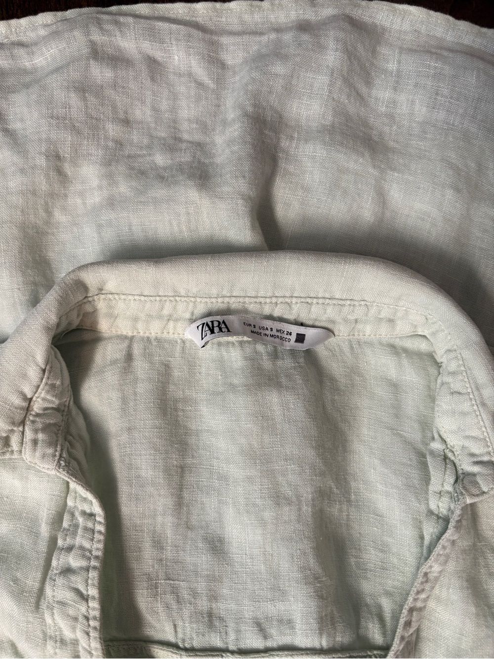 Zara Cropped 100% Linen Button-Up Shirt | Mint Green | Size Small - Picture 5 of 5